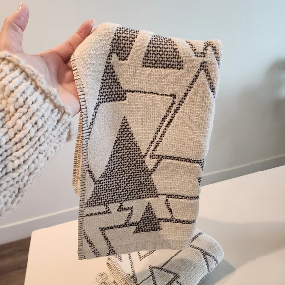 SET OF TWO Blayne Ivory And Black Abstract Geo Hand Towels - Picture 5 of 8